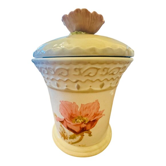 Vintage Michel & Company Ceramic Canister With Floral Lid  7.5” H Beige & Pink - Picture 3 of 9